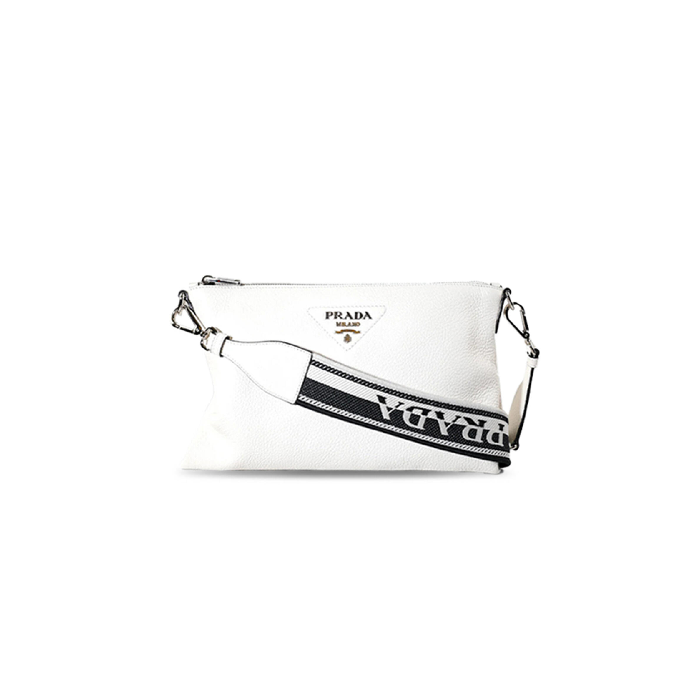 PRADA MONOCHROME LOGO ZIP CLOSURE LEATHER CROSSBODY SHOULDER BAG 1BH050 (30*19.5cm) 